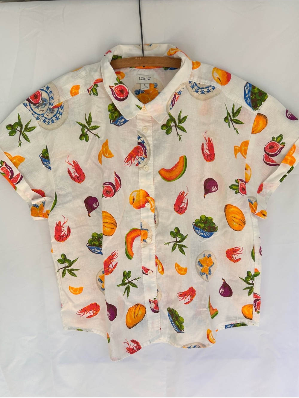 New J.Crew Women’s Shirt Sleeve Linen Blend Button up Shirt Size Large